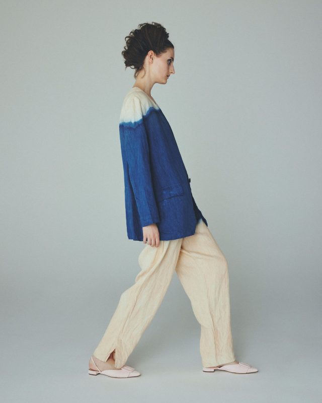 <h6>Linen denim Set up with indigo & soil dye_indigo×soil pink_JACKET 017-8 & PANTS 110-8</h6>
